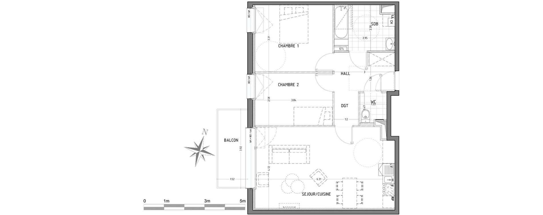 Appartement T3 de 65,99 m2 &agrave; Wattignies Centre