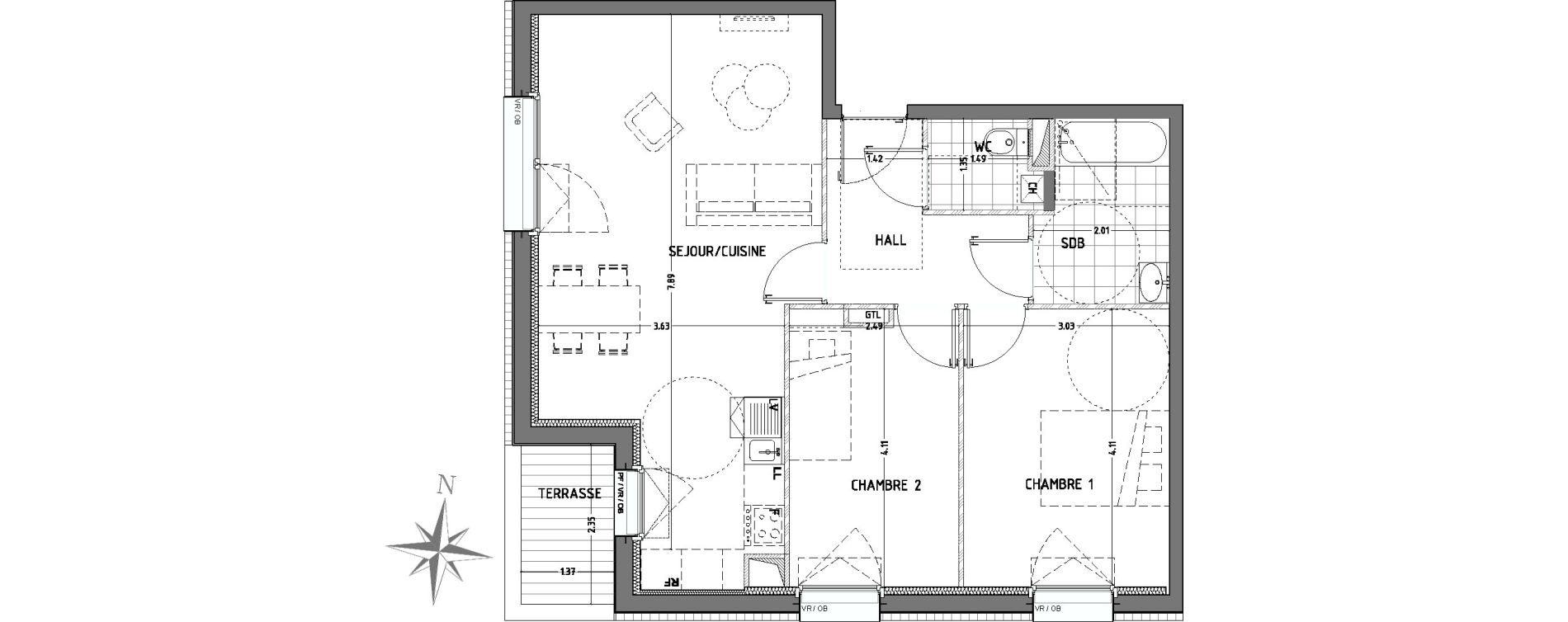 Appartement T3 de 64,72 m2 &agrave; Wattignies Centre