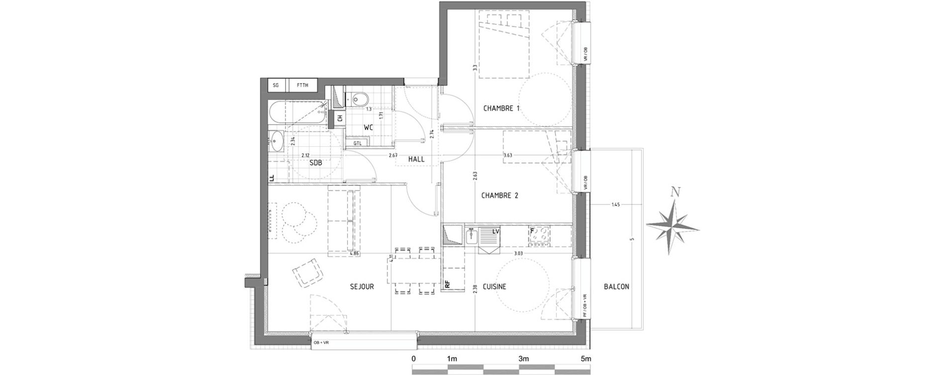 Appartement T3 de 63,62 m2 &agrave; Wattignies Centre