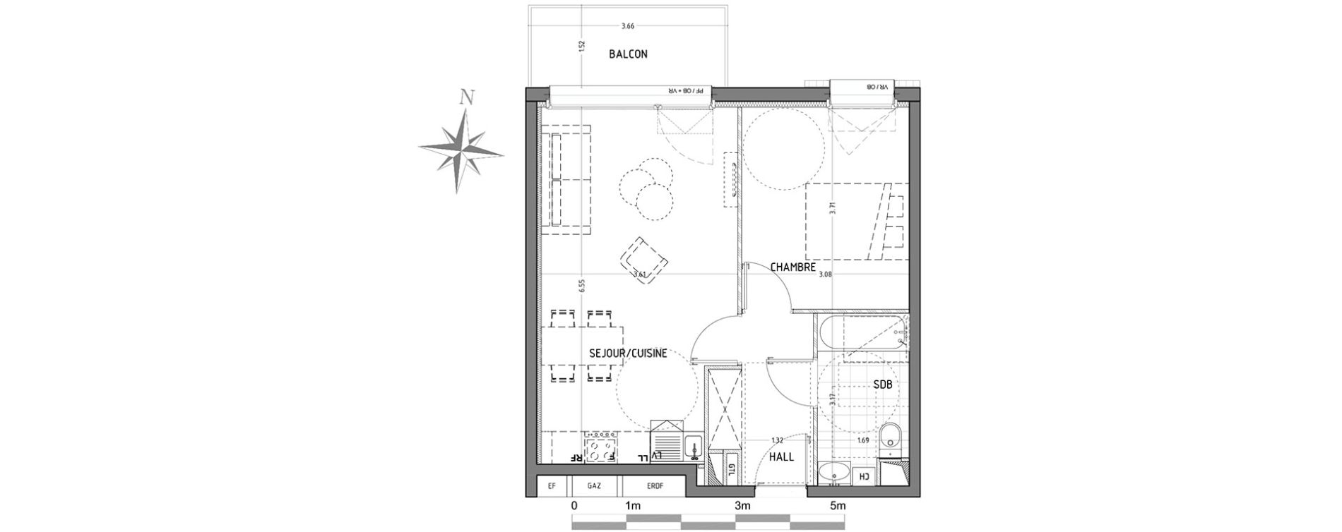 Appartement T2 de 44,10 m2 &agrave; Wattignies Centre