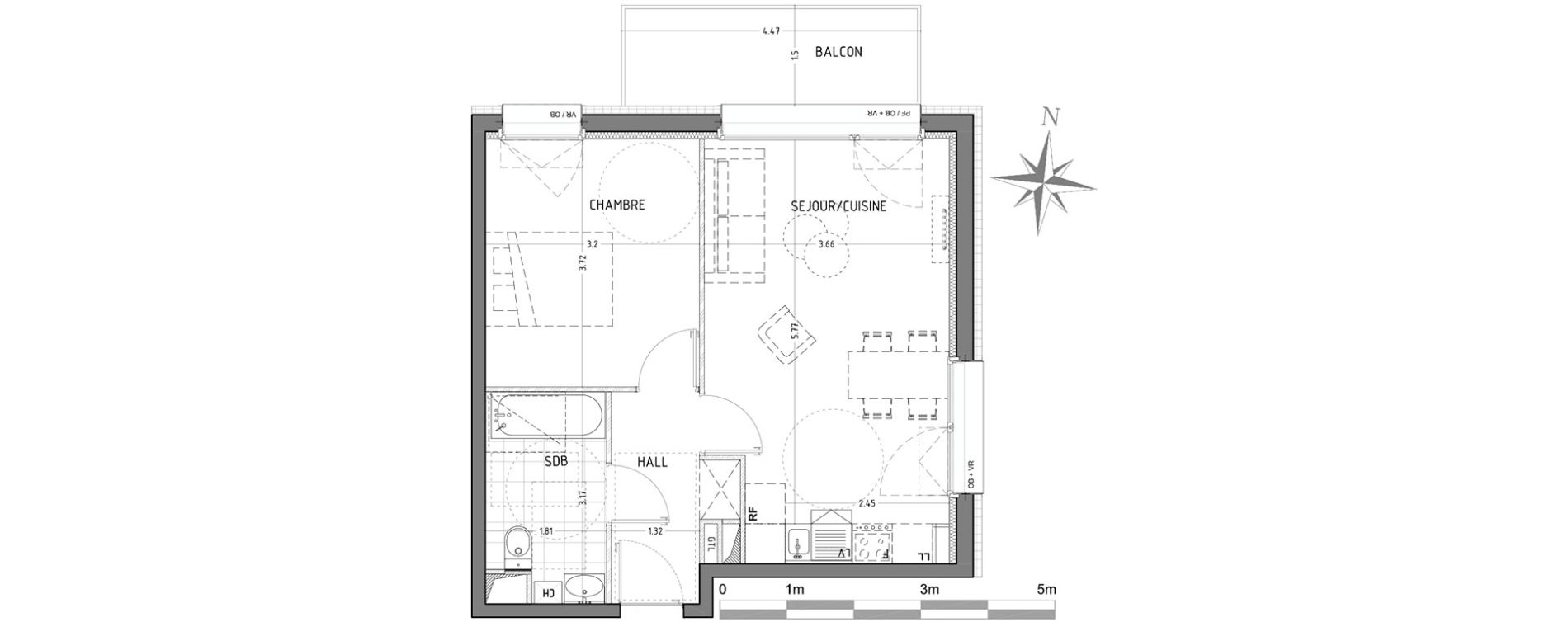 Appartement T2 de 44,07 m2 &agrave; Wattignies Centre