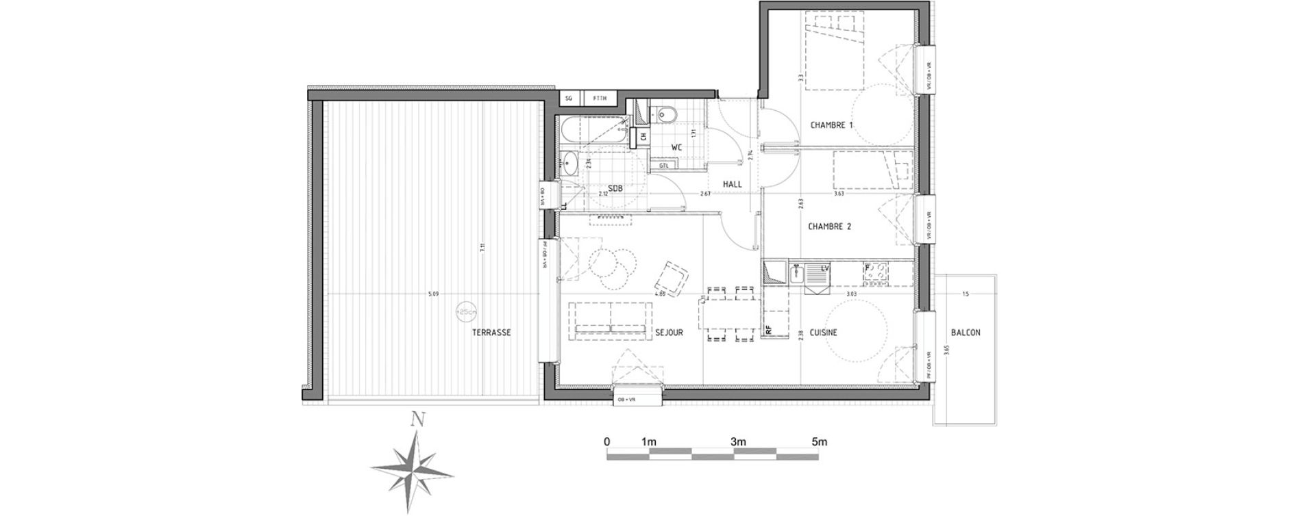 Appartement T3 de 63,72 m2 &agrave; Wattignies Centre