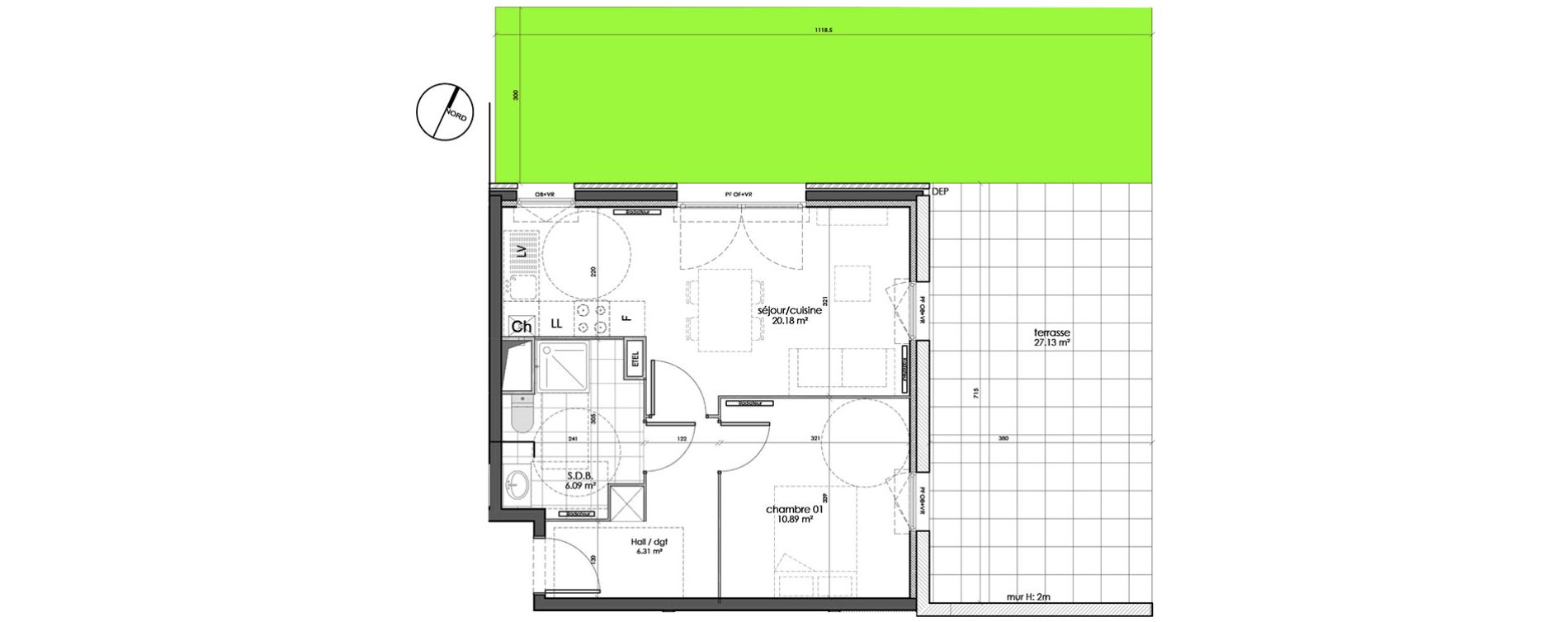 Appartement T2 de 43,47 m2 &agrave; Wattignies Centre