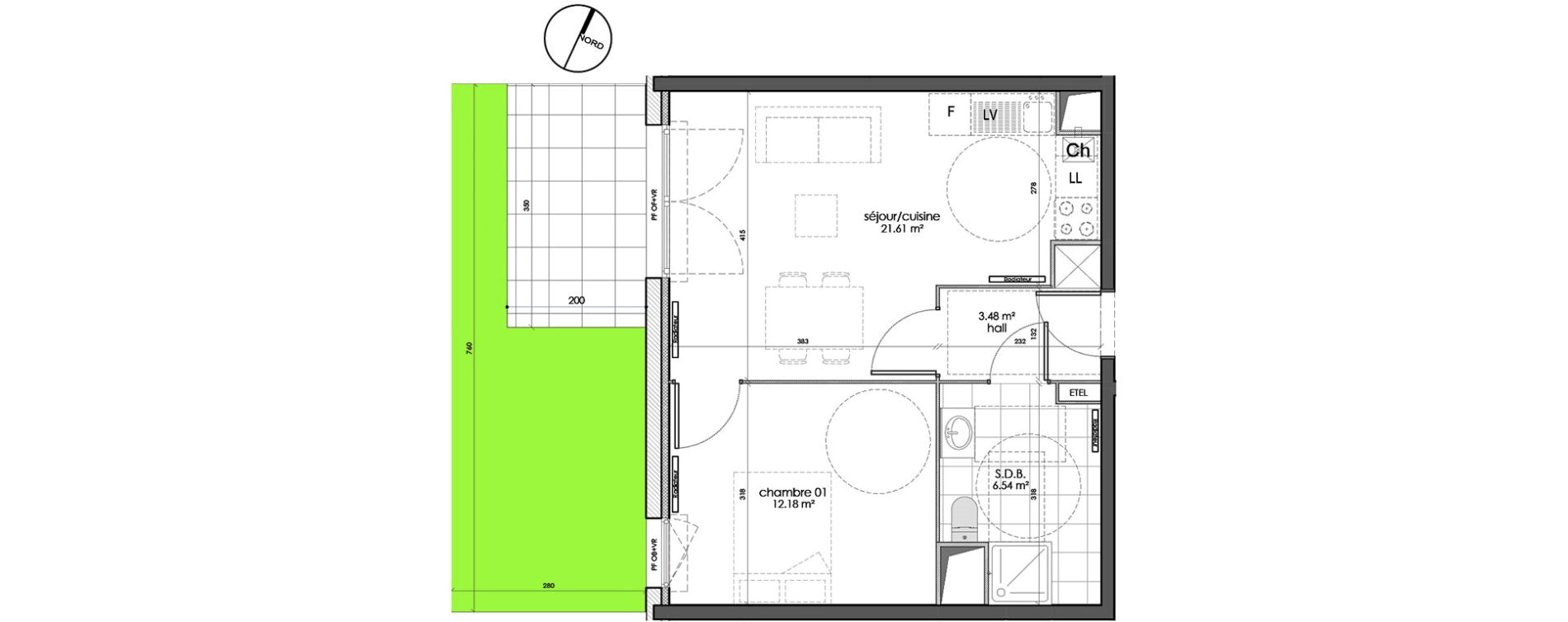 Appartement T2 de 43,81 m2 &agrave; Wattignies Centre