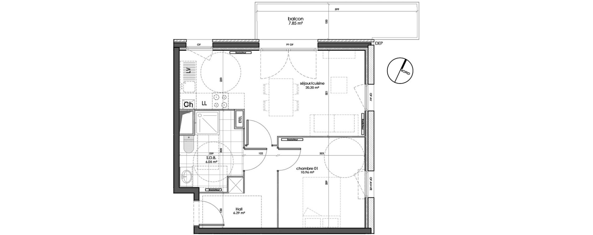Appartement T2 de 43,49 m2 à Wattignies Centre