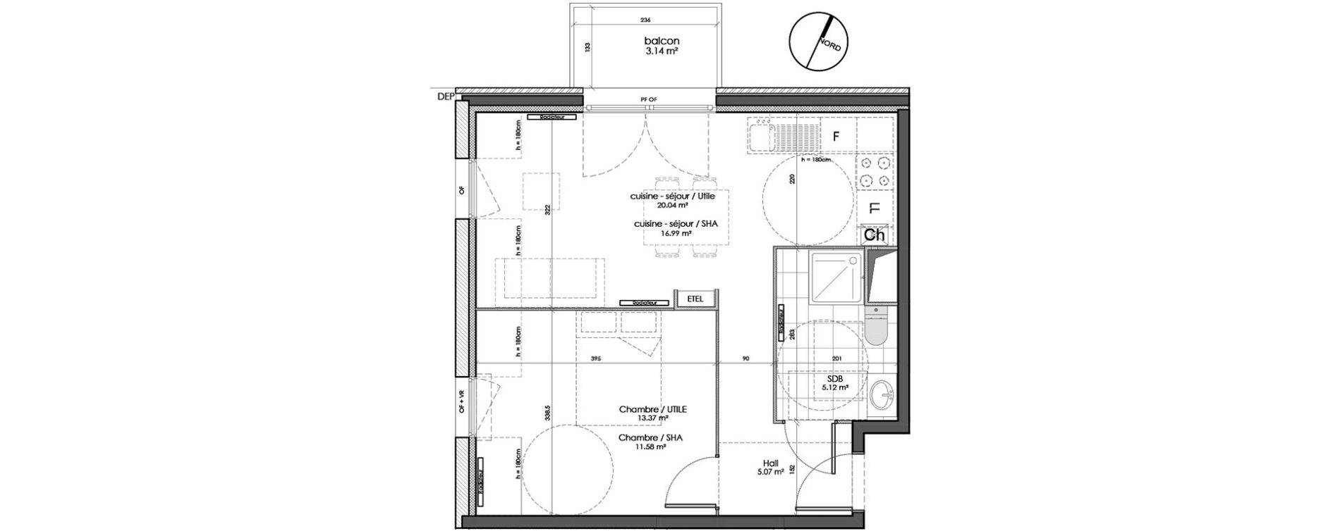 Appartement T2 de 38,76 m2 &agrave; Wattignies Centre