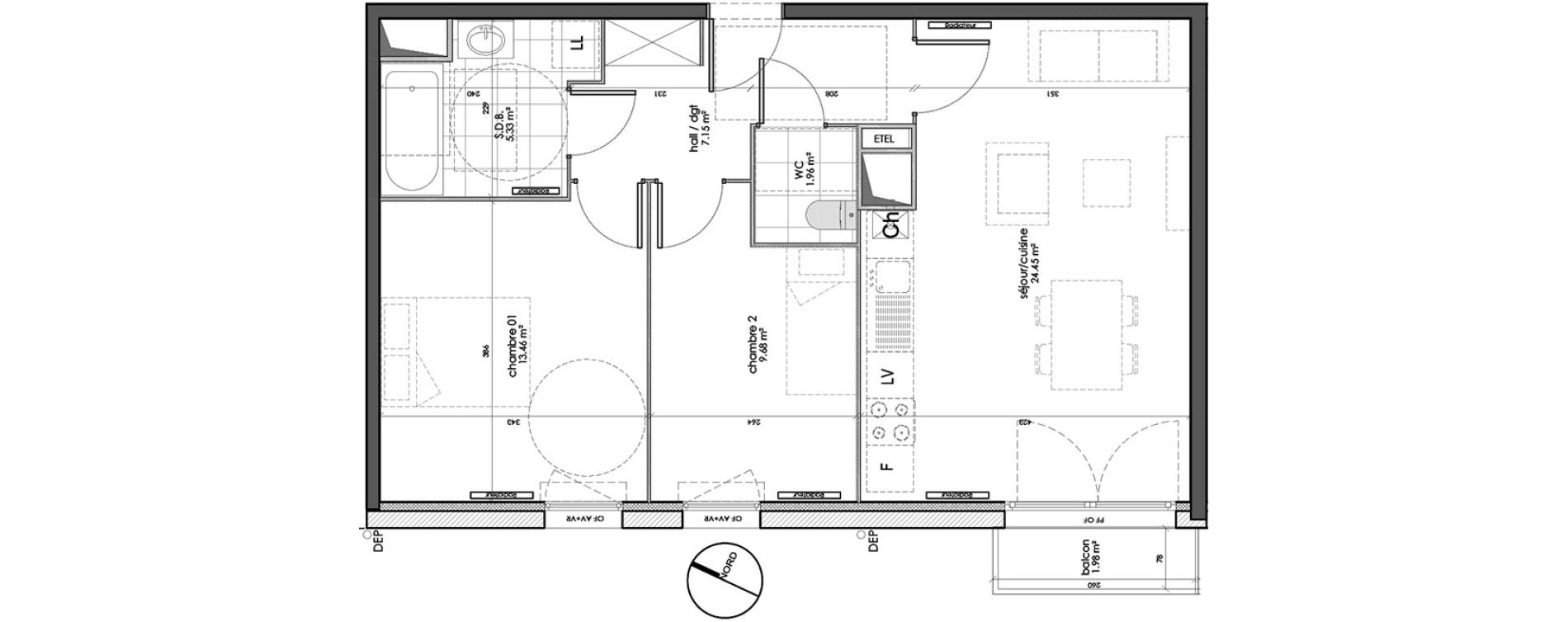 Appartement T3 de 62,03 m2 à Wattignies Centre