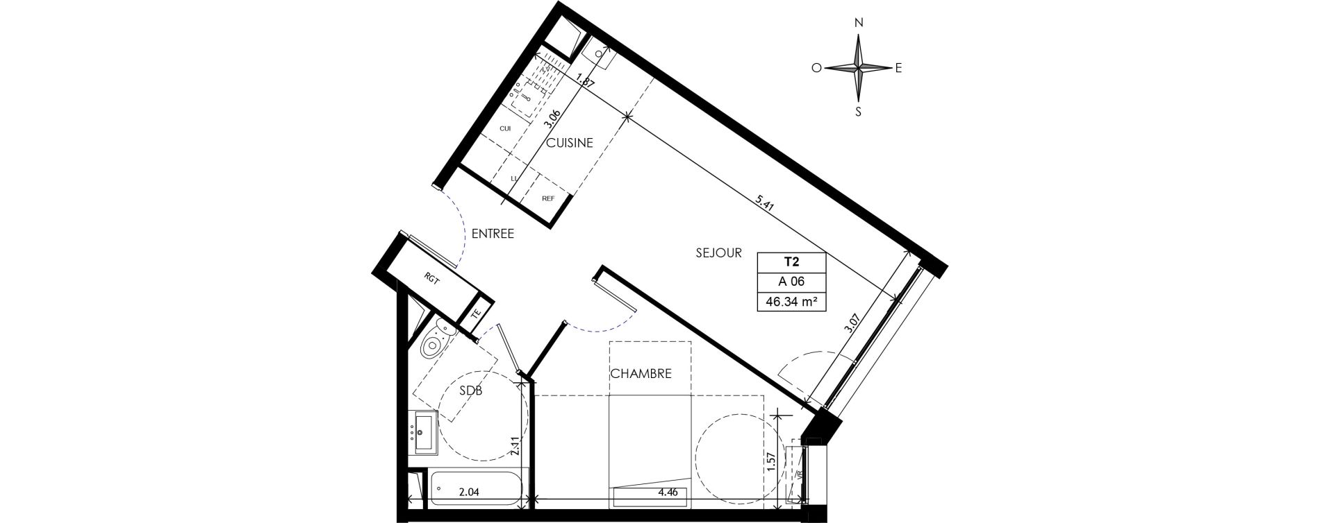 Appartement T2 de 46,34 m2 &agrave; Wattignies Centre