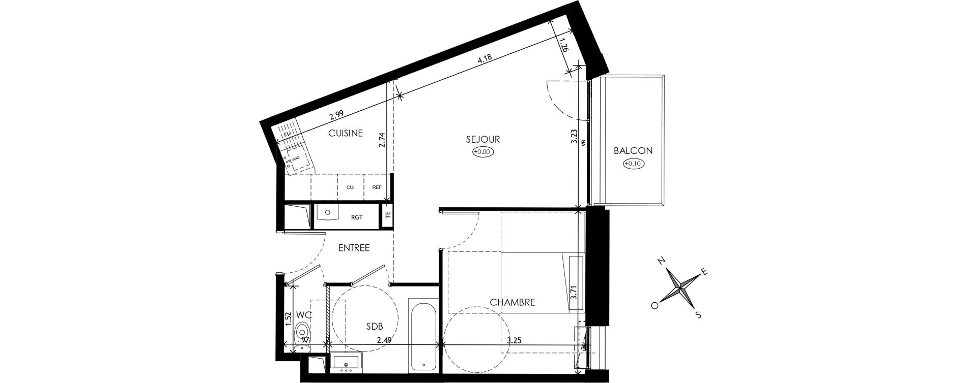 Appartement T2 de 45,82 m2 &agrave; Wattignies Centre