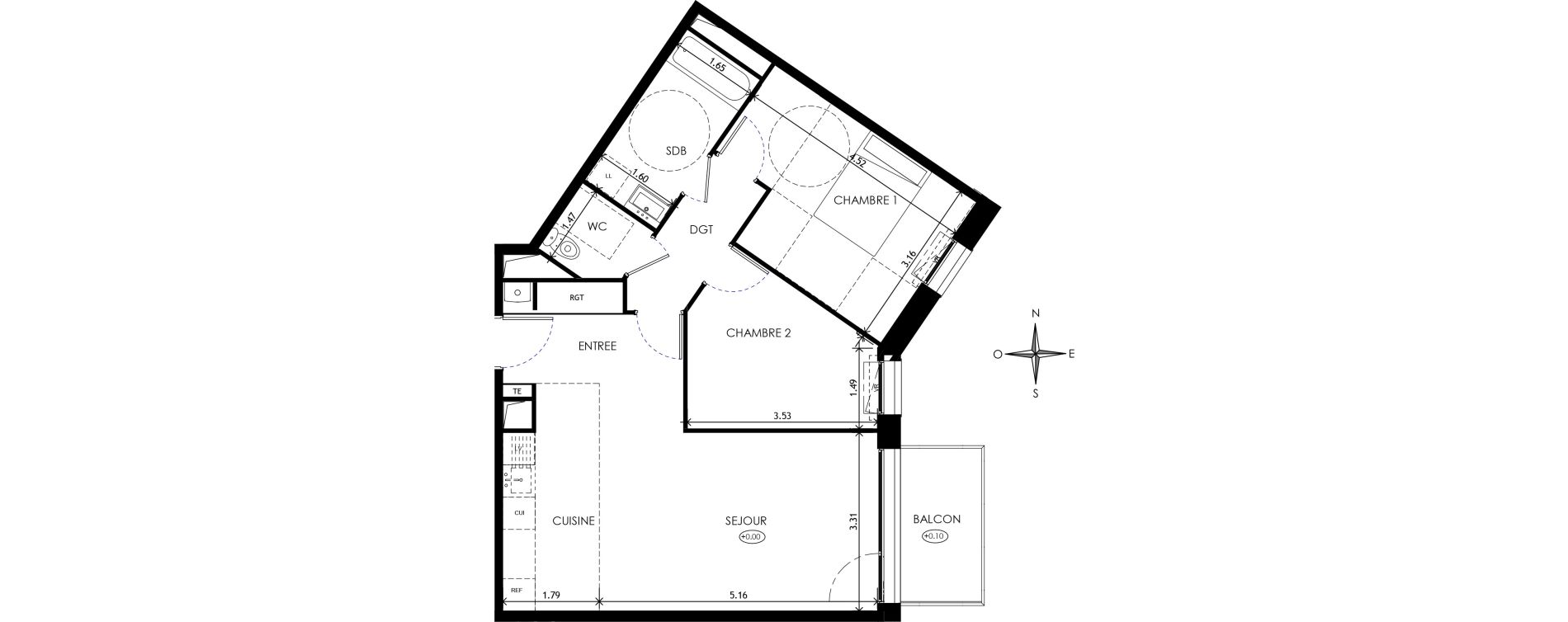 Appartement T3 de 64,24 m2 &agrave; Wattignies Centre