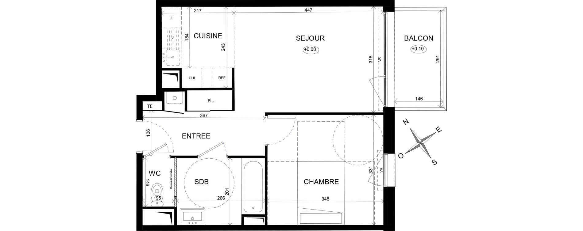 Appartement T2 de 43,09 m2 &agrave; Wattignies Centre