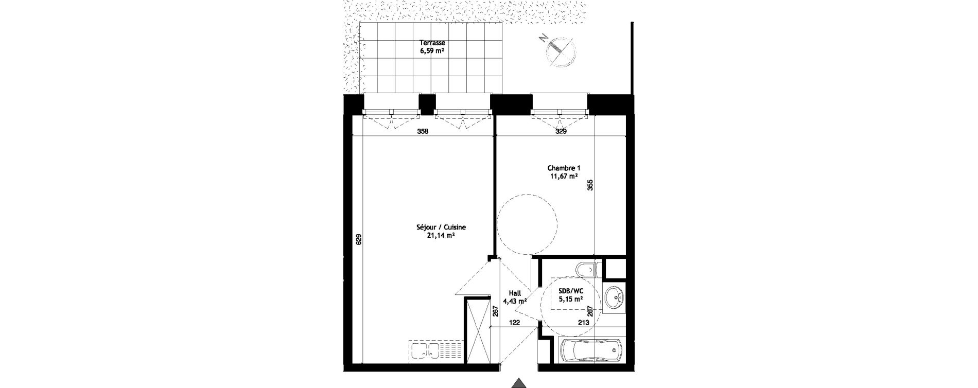 Appartement T2 de 42,39 m2 &agrave; Wattignies Centre