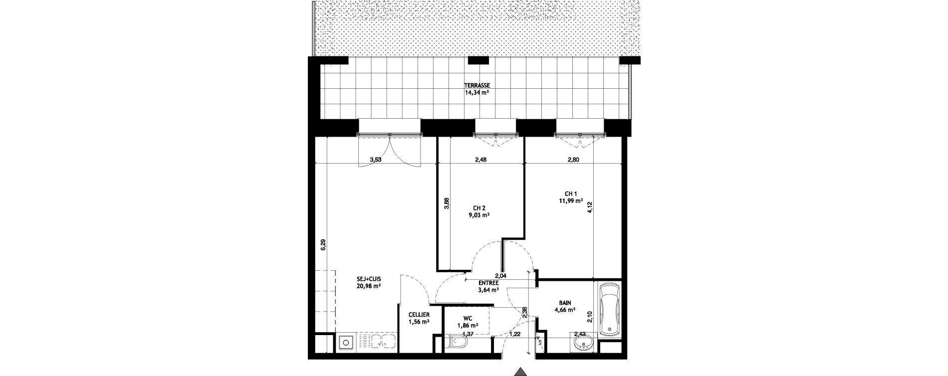 Appartement T3 de 53,71 m2 &agrave; Wattignies Centre