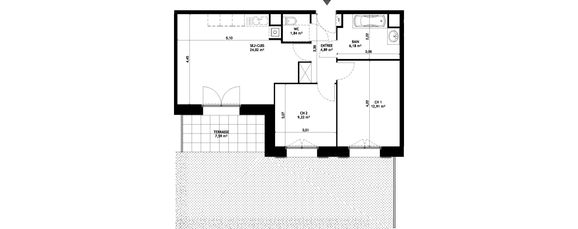Appartement T3 de 59,06 m2 &agrave; Wattignies Centre