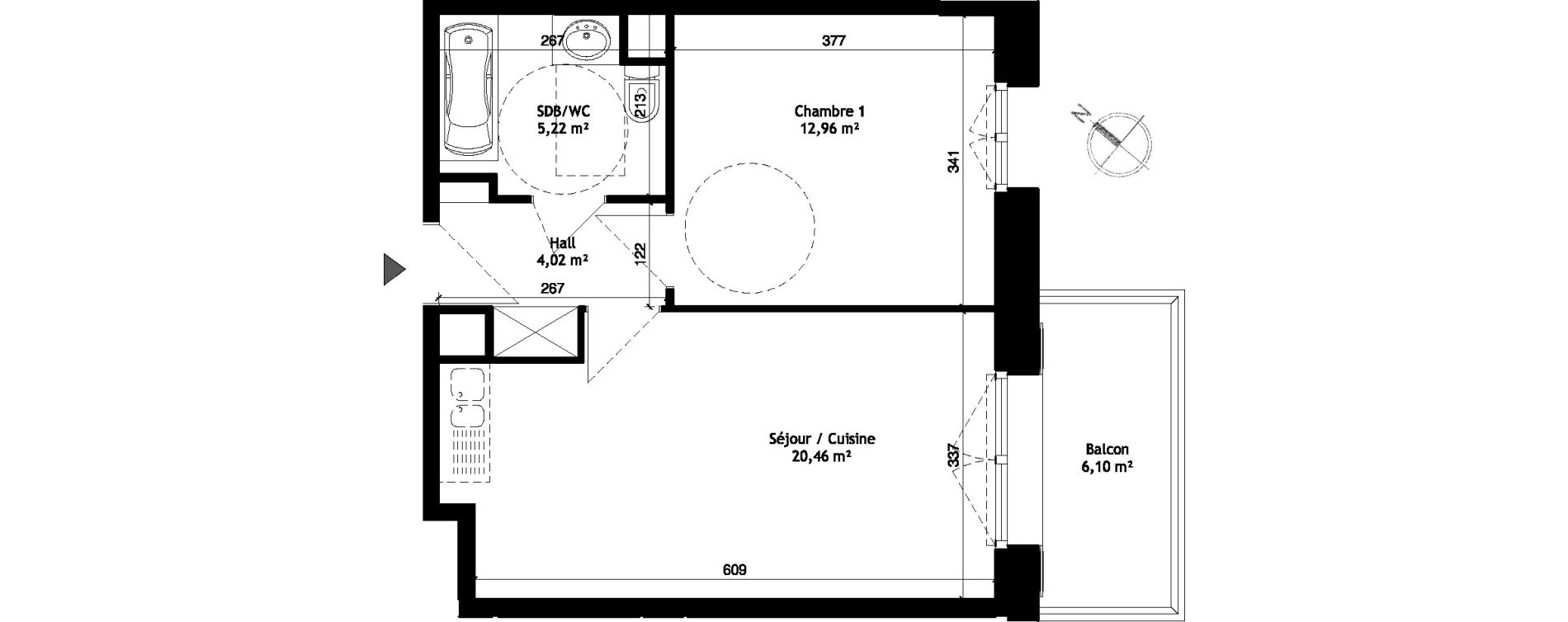 Appartement T2 de 42,66 m2 &agrave; Wattignies Centre