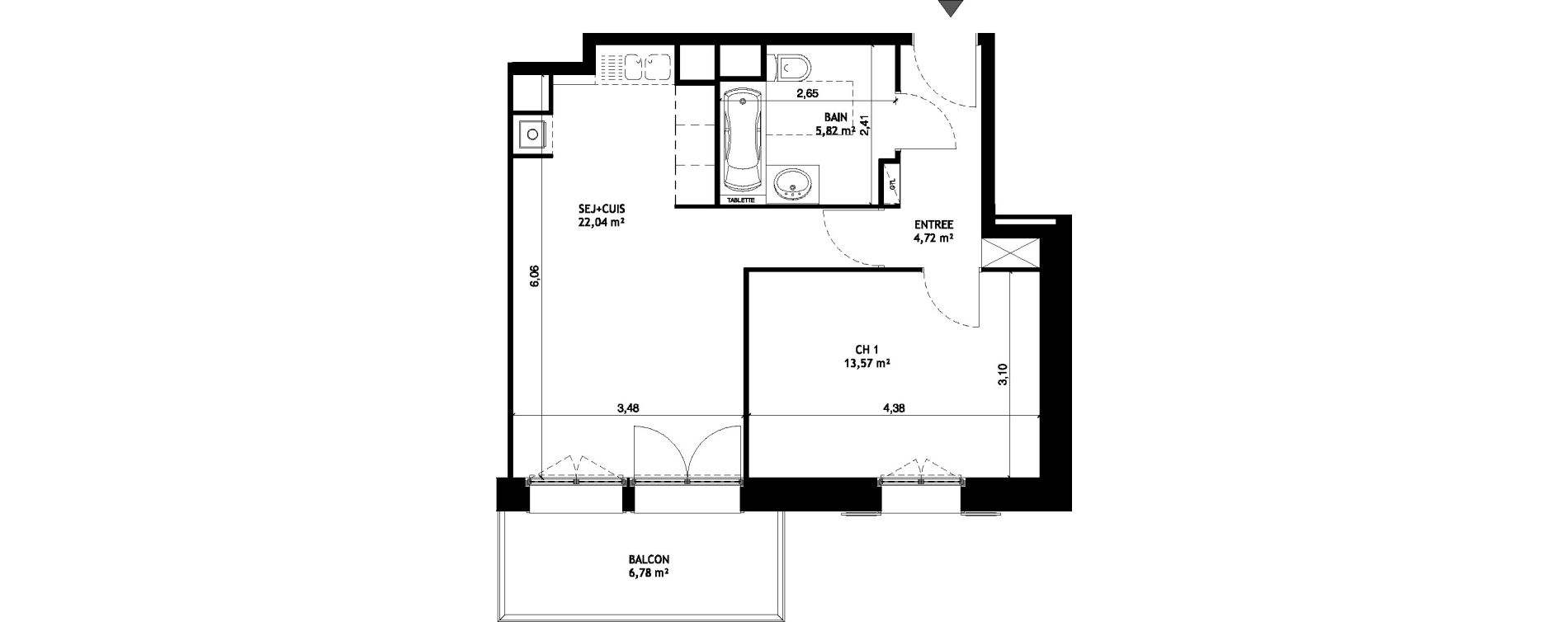 Appartement T2 de 46,14 m2 &agrave; Wattignies Centre