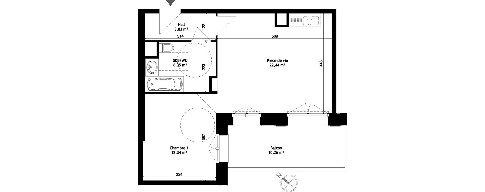 Appartement T2 de 44,96 m2 &agrave; Wattignies Centre