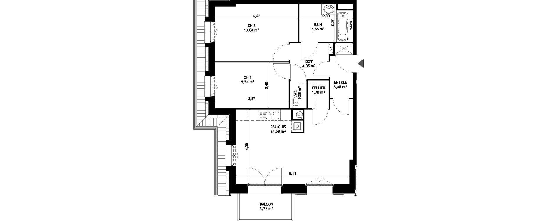 Appartement T3 de 63,40 m2 &agrave; Wattignies Centre