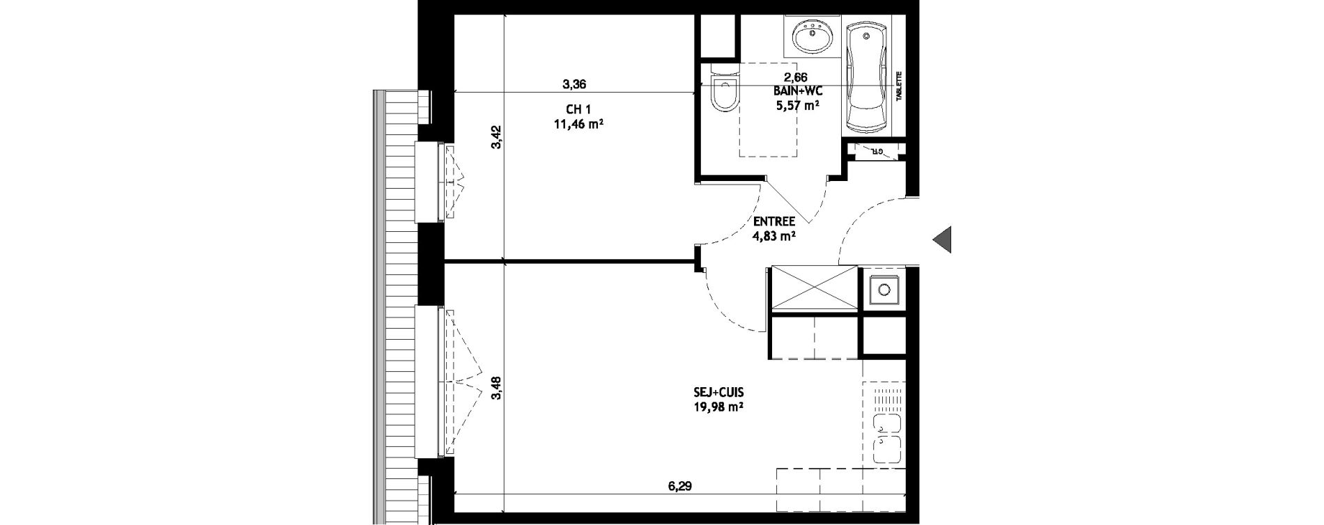 Appartement T2 de 41,89 m2 &agrave; Wattignies Centre