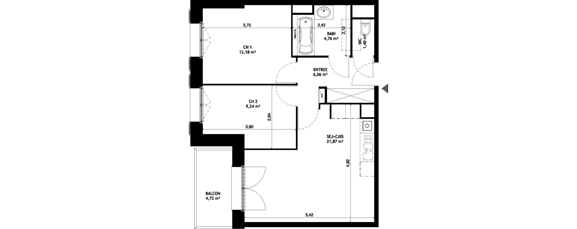 Appartement T3 de 55,52 m2 &agrave; Wattignies Centre