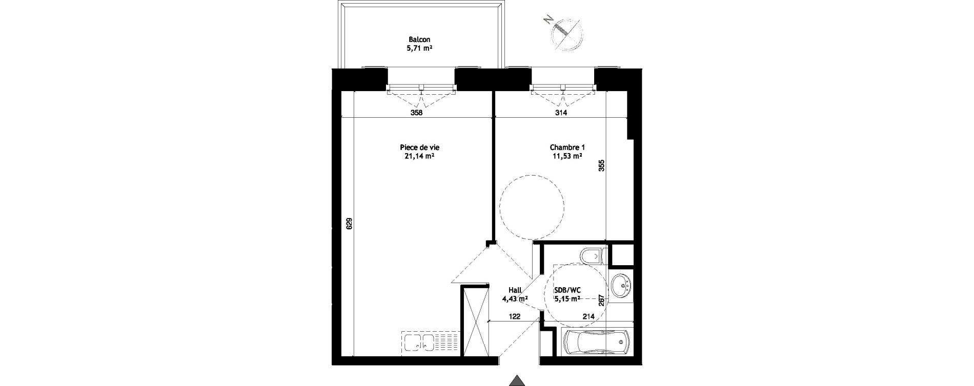 Appartement T2 de 42,25 m2 &agrave; Wattignies Centre