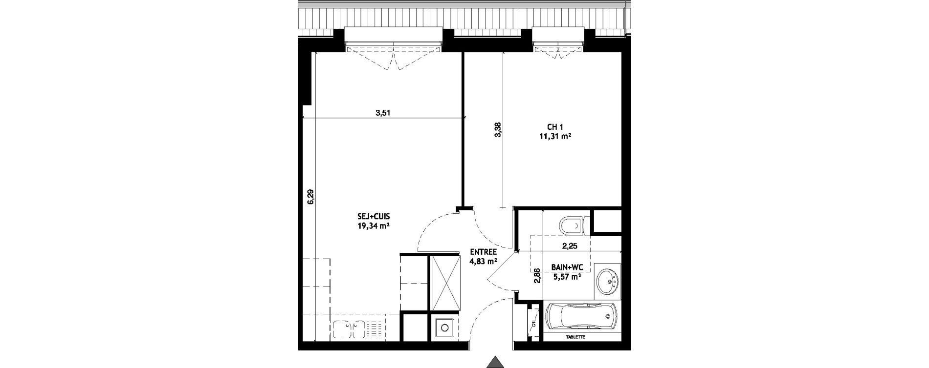 Appartement T2 de 41,09 m2 &agrave; Wattignies Centre