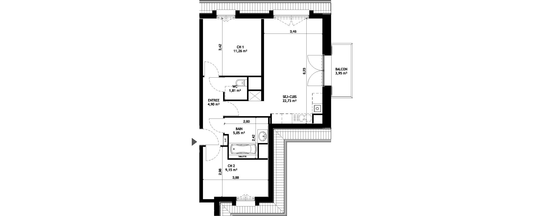 Appartement T3 de 54,90 m2 &agrave; Wattignies Centre