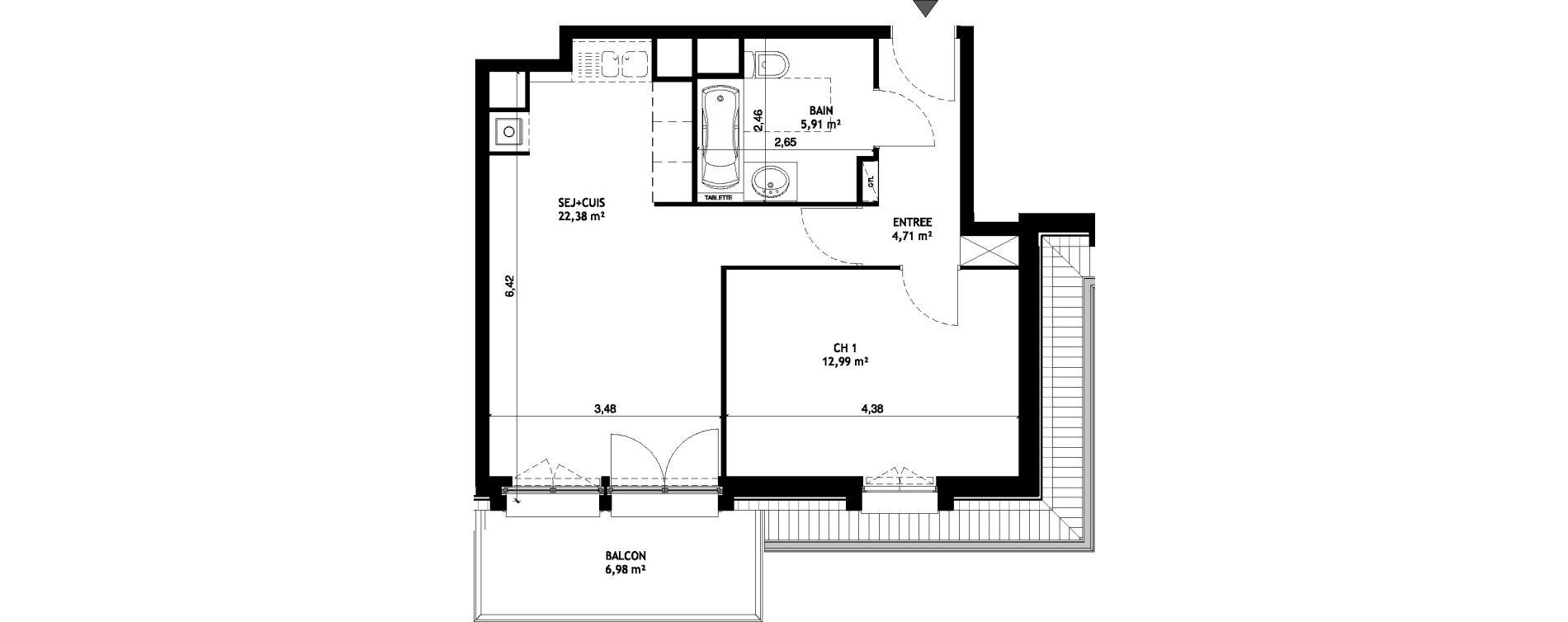Appartement T2 de 45,99 m2 &agrave; Wattignies Centre