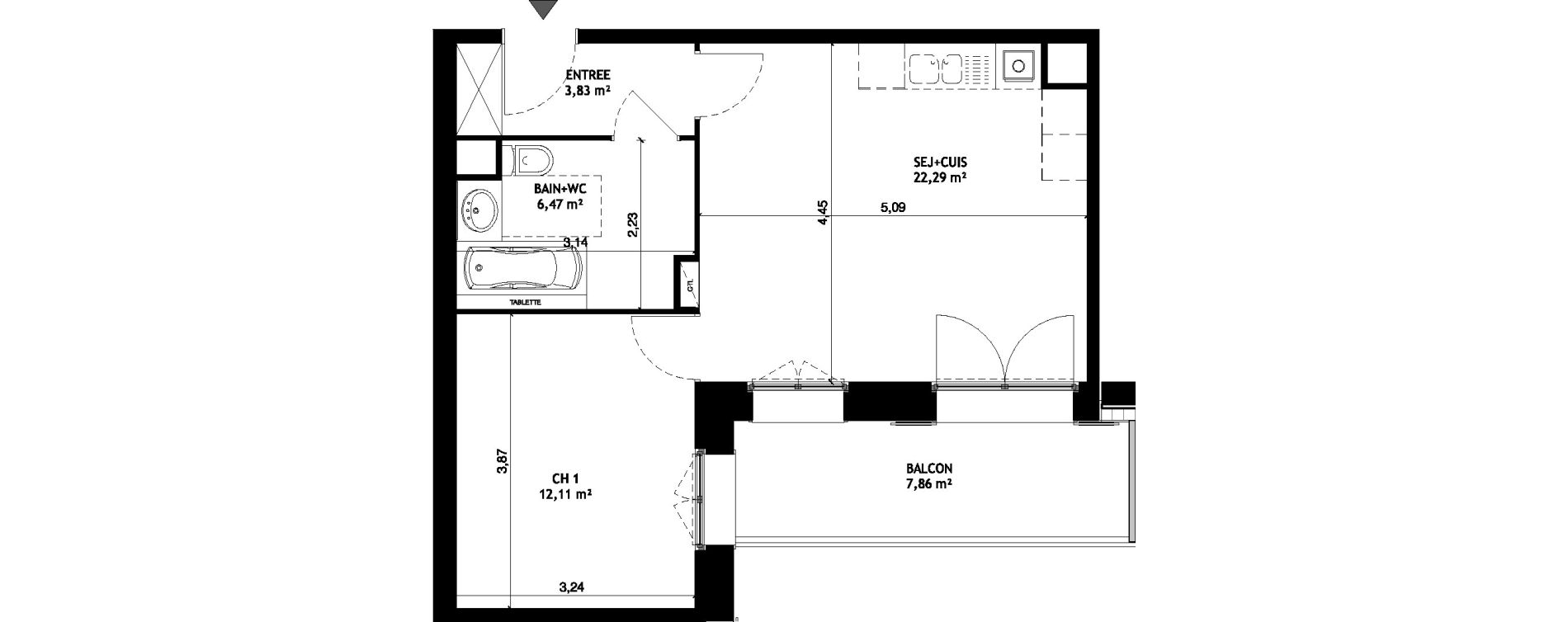 Appartement T2 de 44,70 m2 &agrave; Wattignies Centre