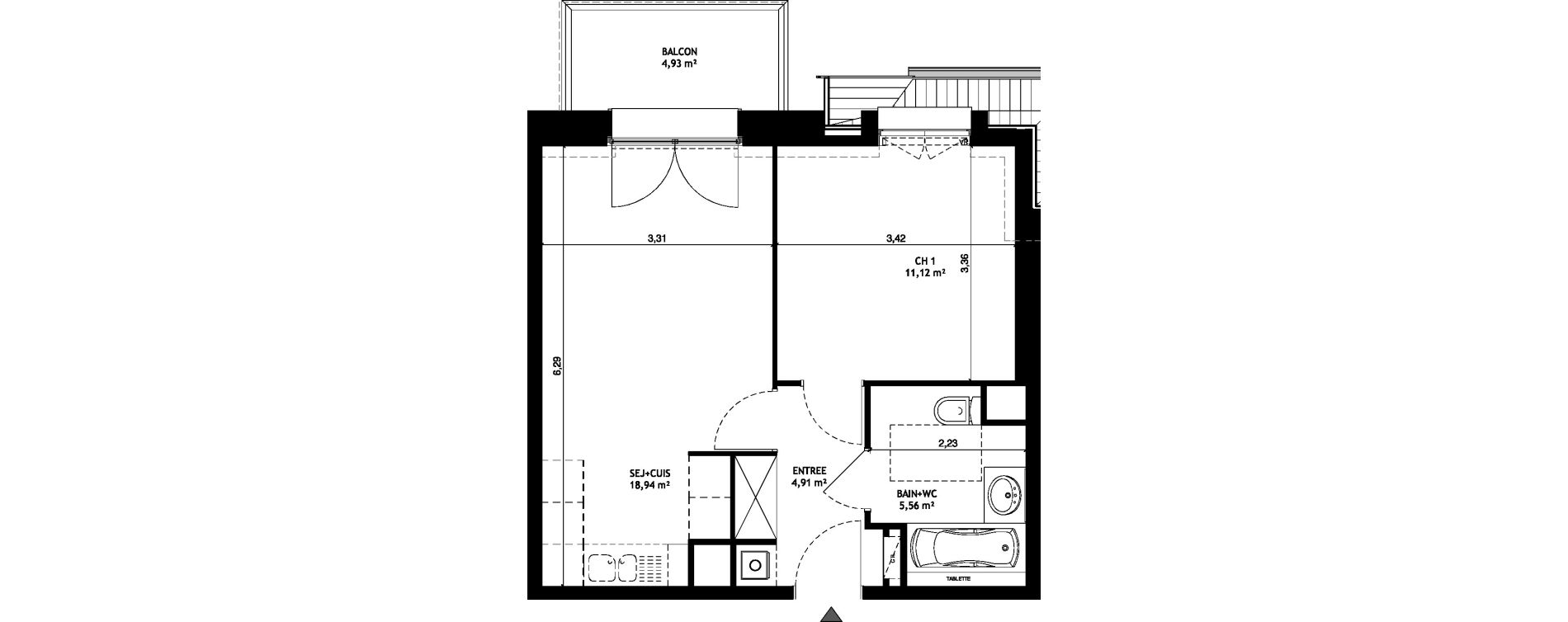 Appartement T2 de 40,54 m2 &agrave; Wattignies Centre