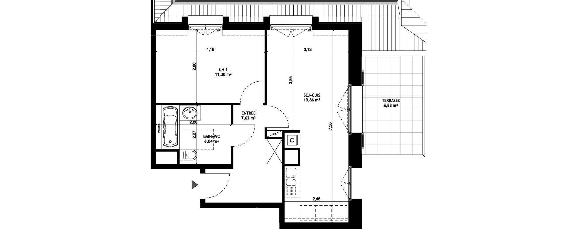 Appartement T2 de 44,83 m2 &agrave; Wattignies Centre