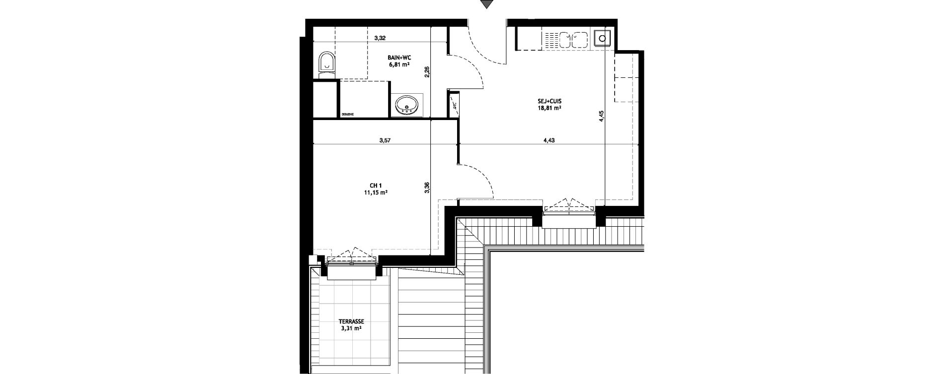 Appartement T2 de 36,77 m2 &agrave; Wattignies Centre