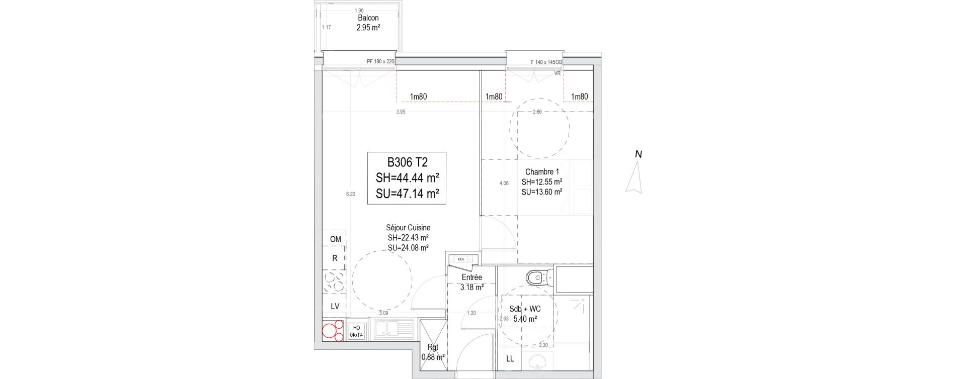 Appartement T2 de 44,44 m2 &agrave; Wattignies Arbrisseau