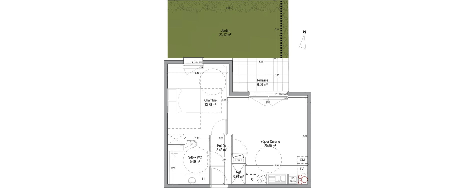 Appartement T2 de 44,46 m2 &agrave; Wattignies Arbrisseau