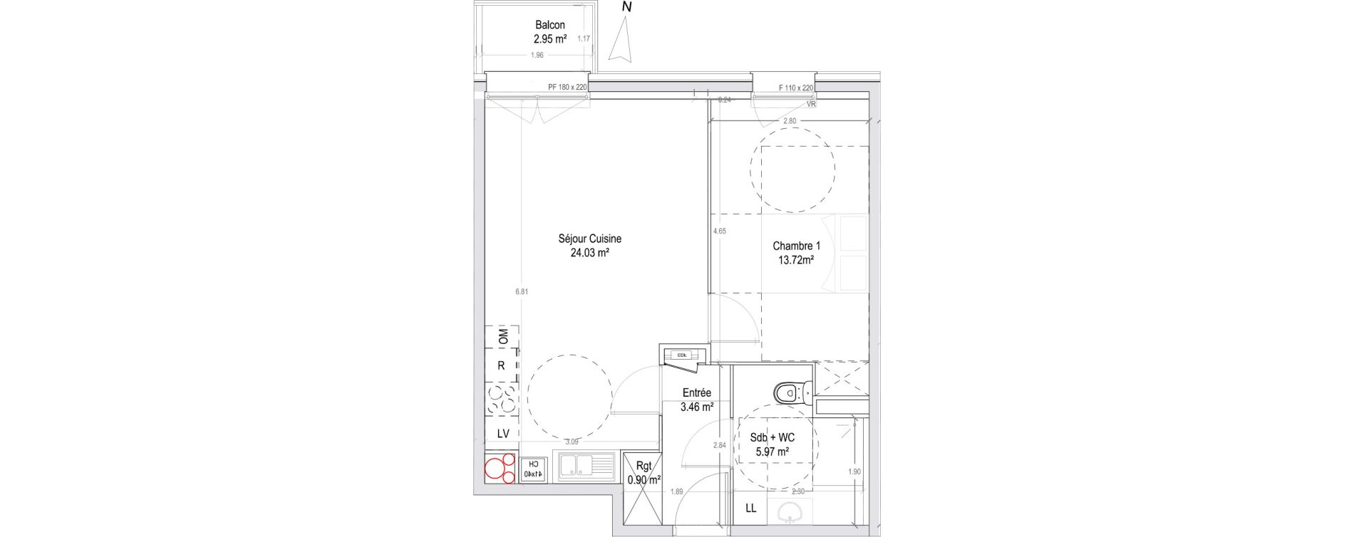 Appartement T2 de 48,08 m2 &agrave; Wattignies Arbrisseau