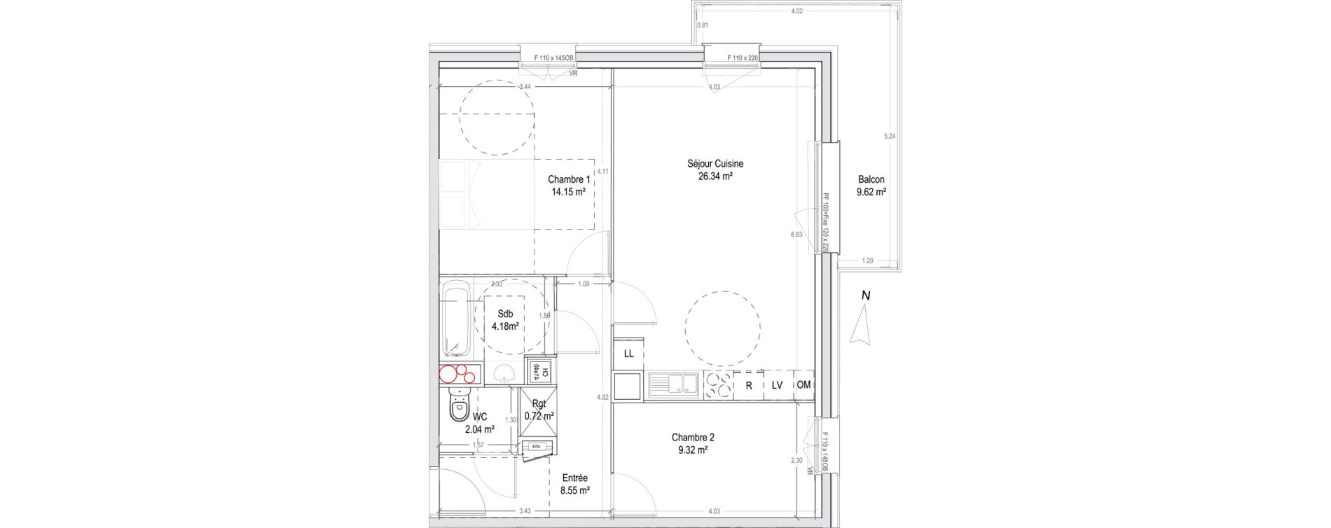 Appartement T3 de 65,30 m2 &agrave; Wattignies Arbrisseau