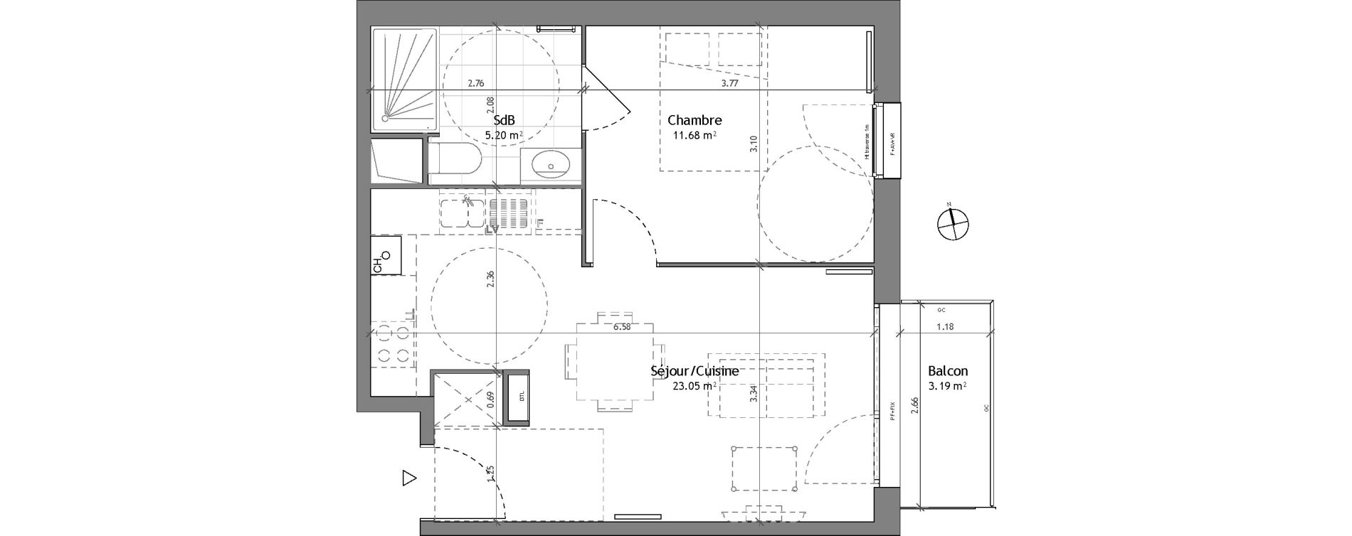 Appartement T2 de 39,93 m2 &agrave; Wattignies Centre
