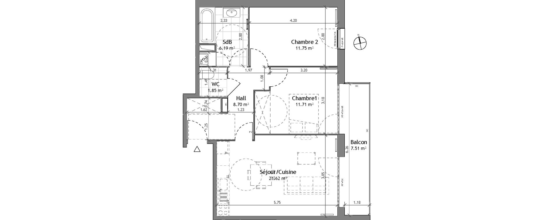 Appartement T3 de 61,82 m2 &agrave; Wattignies Centre