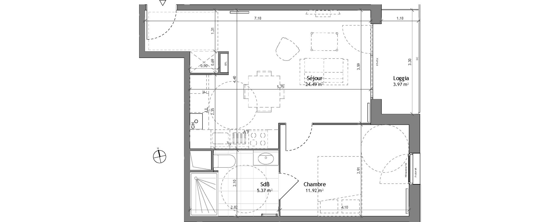 Appartement T2 de 41,78 m2 &agrave; Wattignies Centre