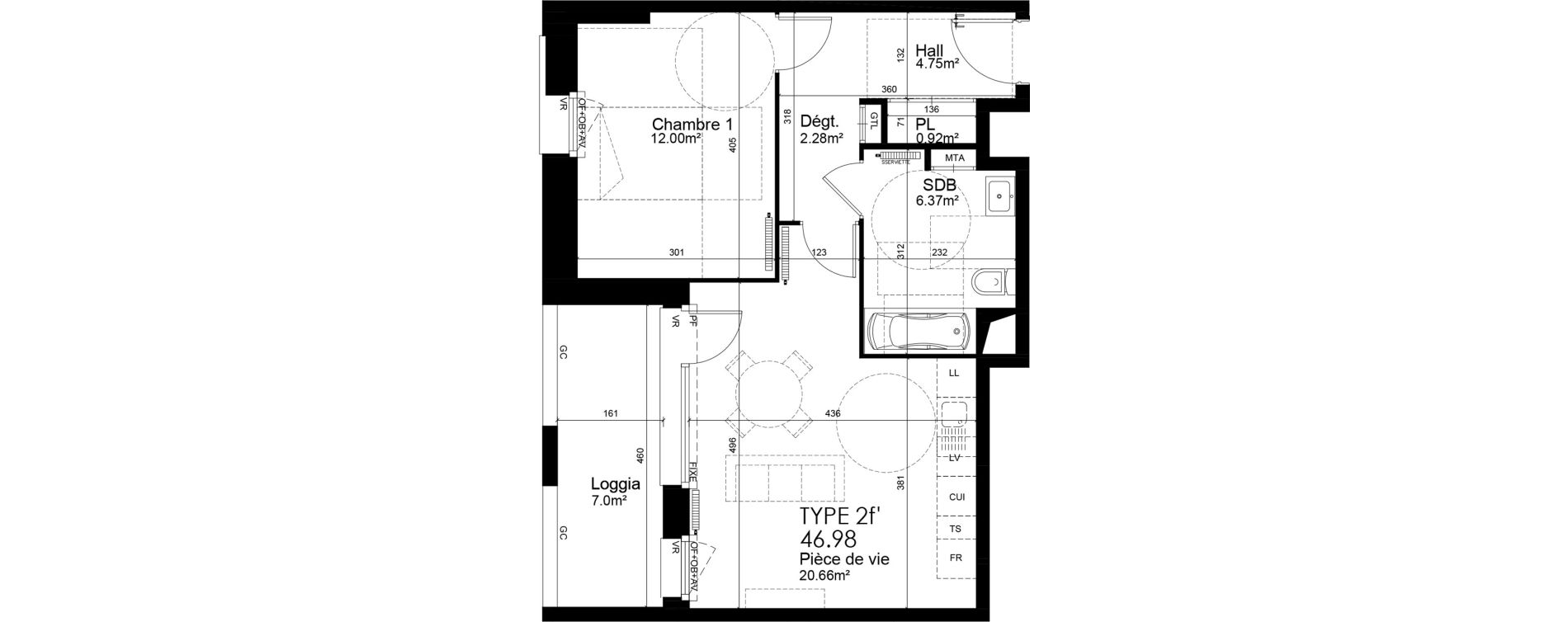 Appartement T2 de 46,98 m2 &agrave; Wattrelos Hippodrome - broche de fer - saint-li&eacute;vin - bas chemin