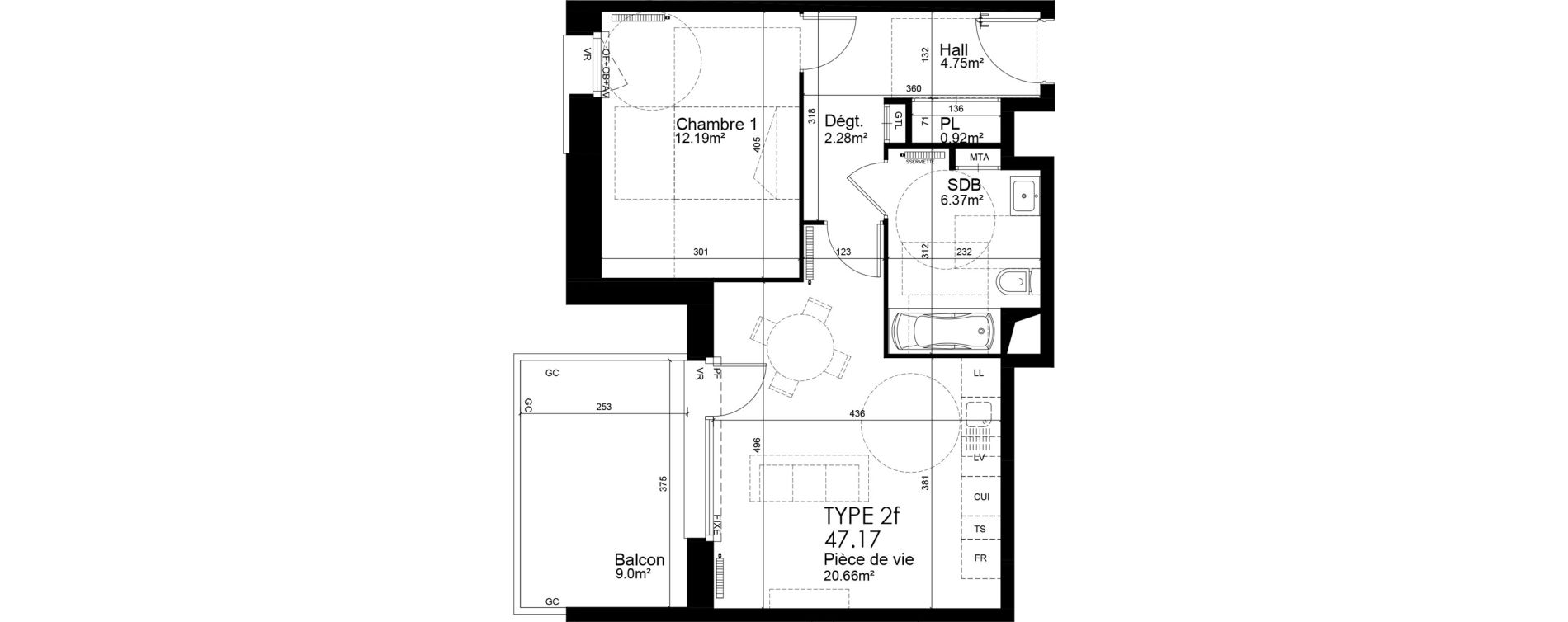 Appartement T2 de 47,17 m2 &agrave; Wattrelos Hippodrome - broche de fer - saint-li&eacute;vin - bas chemin