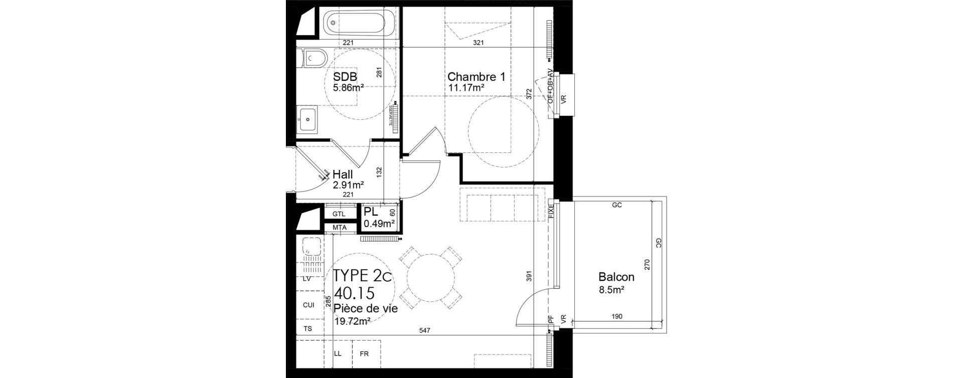 Appartement T2 de 40,15 m2 &agrave; Wattrelos Hippodrome - broche de fer - saint-li&eacute;vin - bas chemin