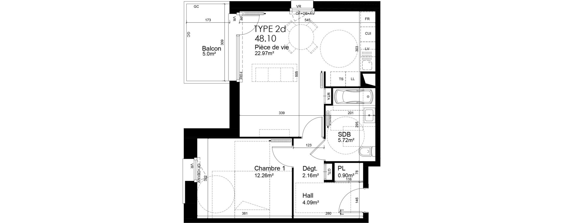 Appartement T2 de 48,10 m2 &agrave; Wattrelos Hippodrome - broche de fer - saint-li&eacute;vin - bas chemin