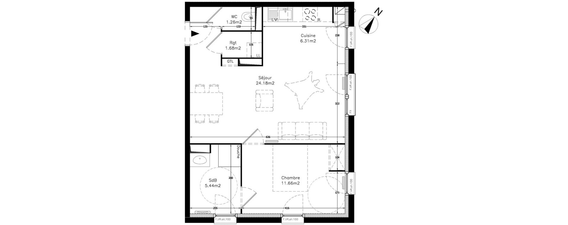 Appartement T2 de 50,53 m2 &agrave; Wervicq-Sud Centre