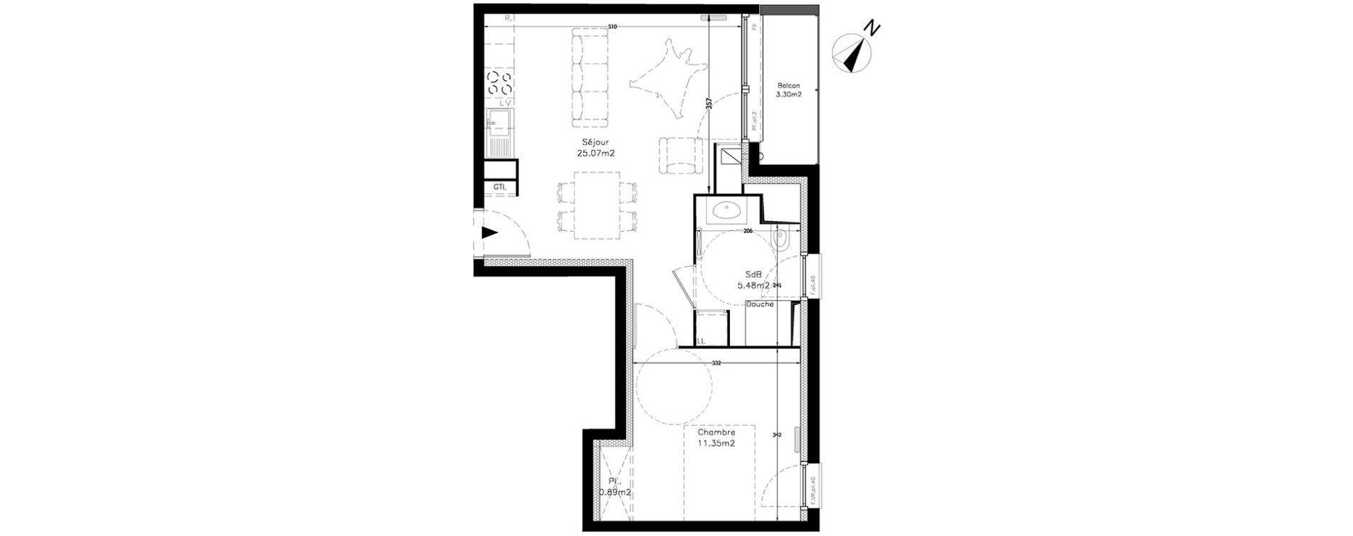 Appartement T2 de 42,79 m2 &agrave; Wervicq-Sud Centre