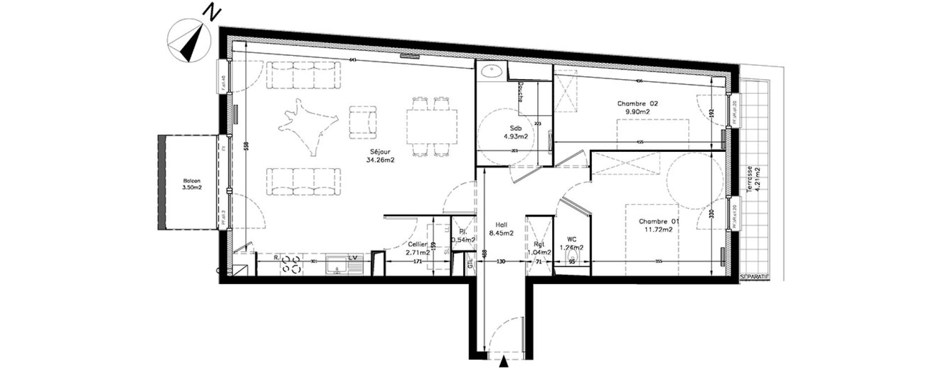 Appartement T3 de 74,78 m2 &agrave; Wervicq-Sud Centre