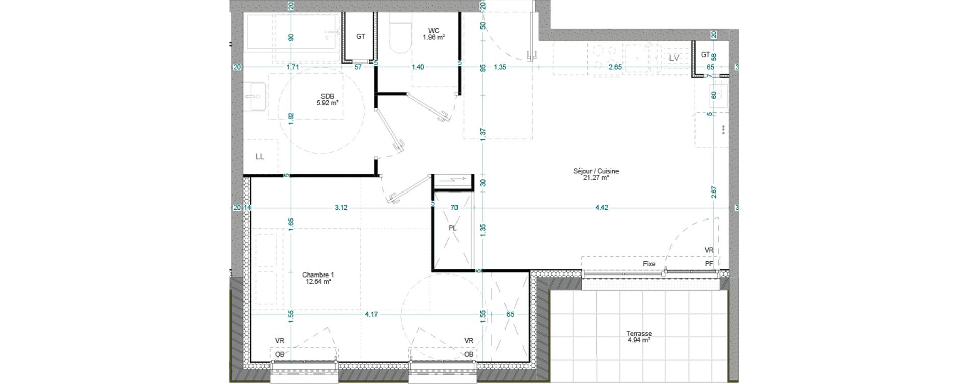 Appartement T2 de 41,79 m2 &agrave; Willems Centre