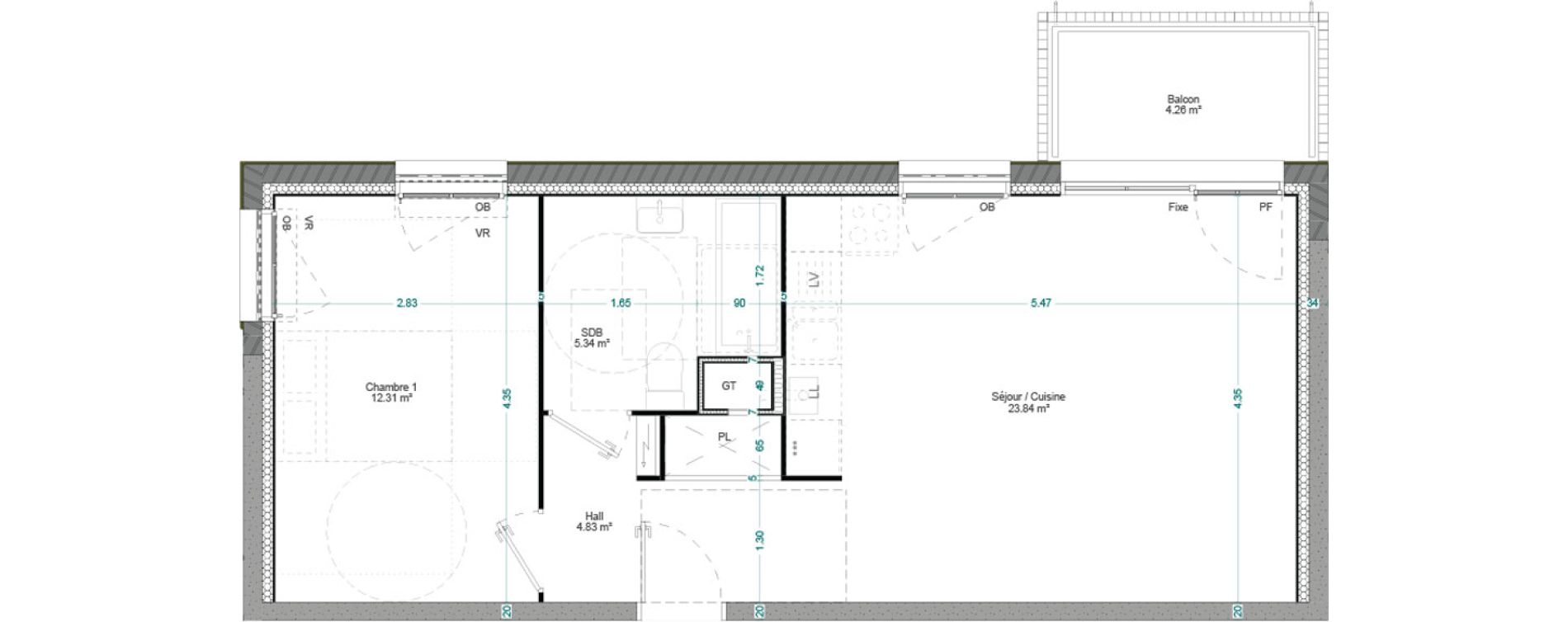 Appartement T2 de 46,32 m2 &agrave; Willems Centre