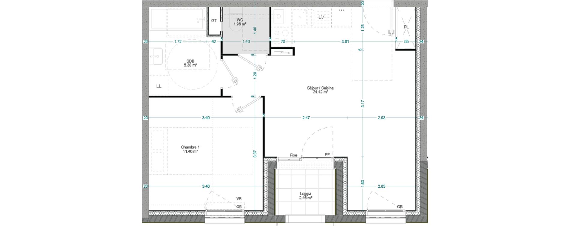 Appartement T2 de 43,14 m2 &agrave; Willems Centre