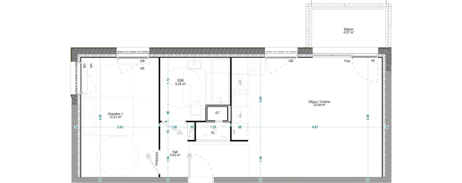 Appartement T2 de 46,32 m2 &agrave; Willems Centre